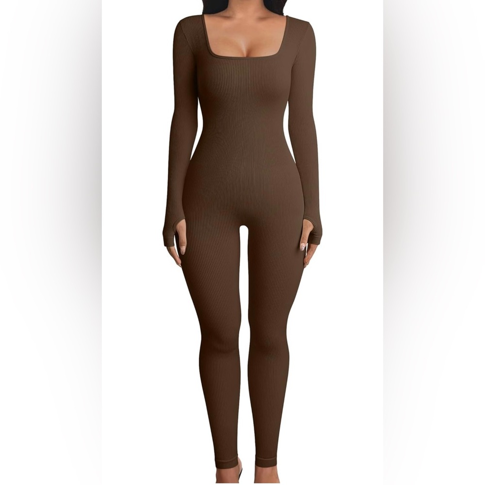 New Brown Ribbed Long Sleeve Sport
Jumpsuit